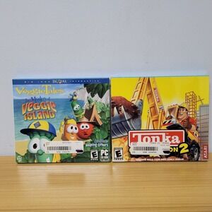 Veggie Tales Mystery of Veggie Island CD ROM PC Game Tonka Construction 2 ATARI‎